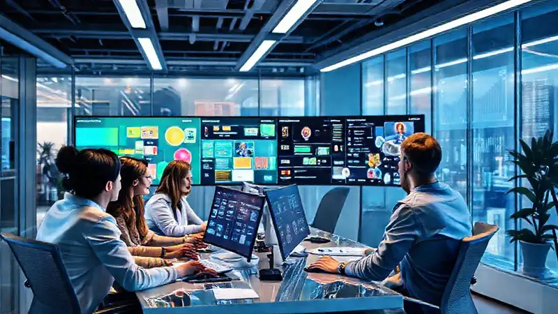 Herramientas digitales modernas en oficina futurista