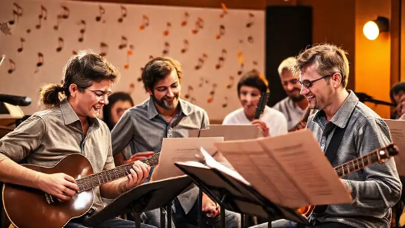 Músicos practicando, conectados y concentrados juntos