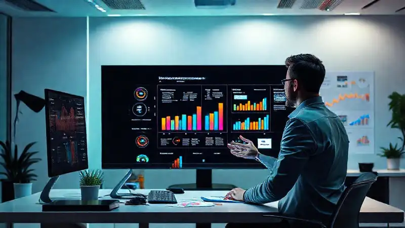 Escena moderna con infografías coloridas y diseño profesional