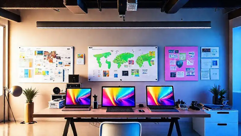 Espacio creativo moderno con tecnología y color