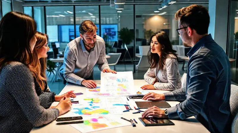 Diseñador da retroalimentación en oficina moderna