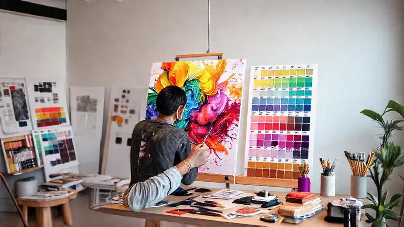 Artista crea vibrante pintura digital armoniosa