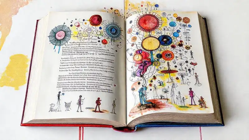 Diálogo filosófico con arte surrealista vibrante