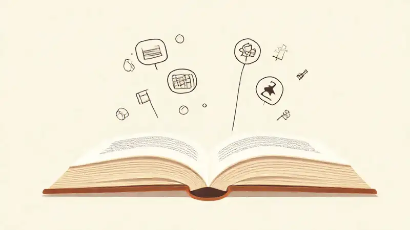 Libro abierto con símbolos lógicos y estilo minimalista