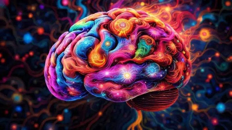 Cerebro colorido y dinámico, lleno de emociones