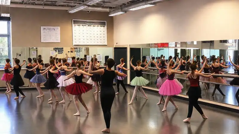 Estudio de baile con estudiantes y energía