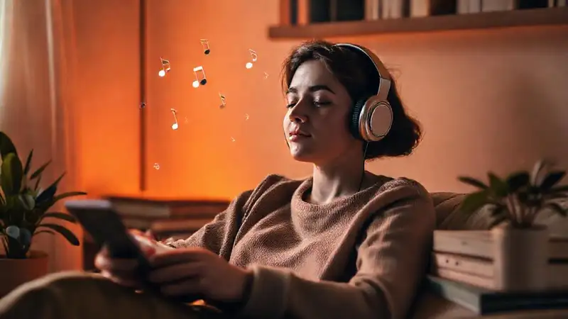 Persona tranquila disfrutando música en calma