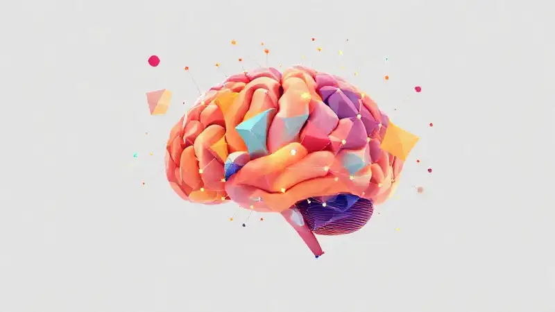 Cerebro abstracto, colores vibrantes y geométricos