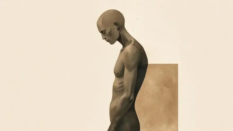 Figura humana reflexiva en fondo minimalista abstracto
