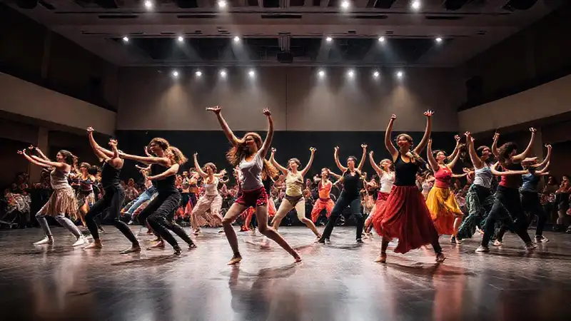 Estudiantes bailan en un programa universitario