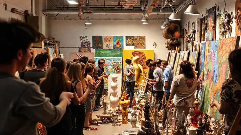 Escena vibrante de arte y creatividad diversa