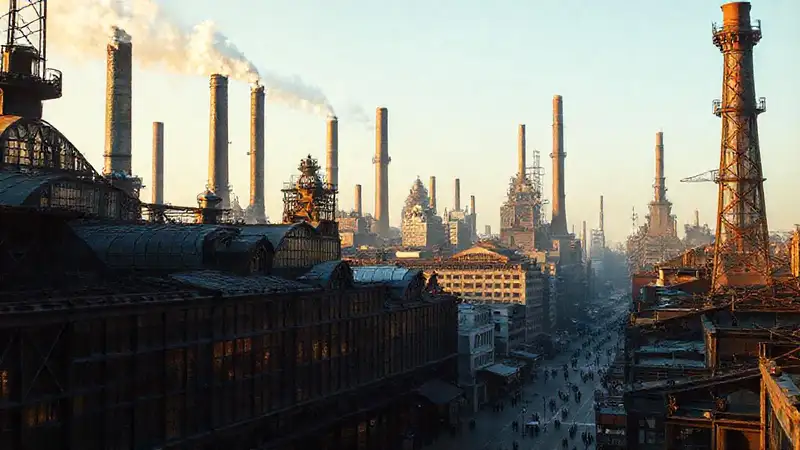 Ciudad industrial vintage con arquitectura de época