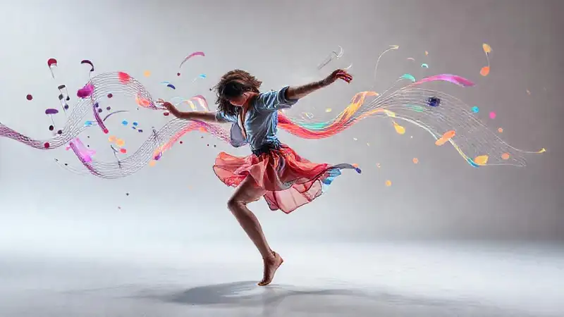 Bailarín dinámico con música vibrante y energía