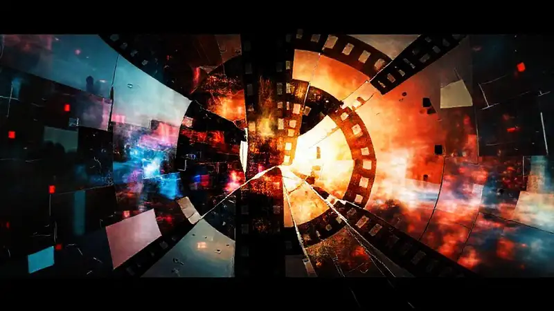 Reel de cine fragmentado con arte surrealista
