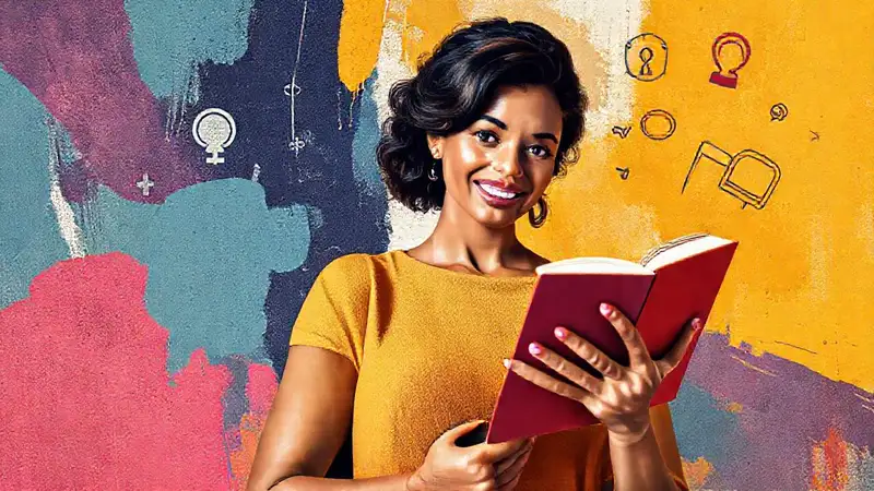 Mujer con libro, símbolo de igualdad y cambio