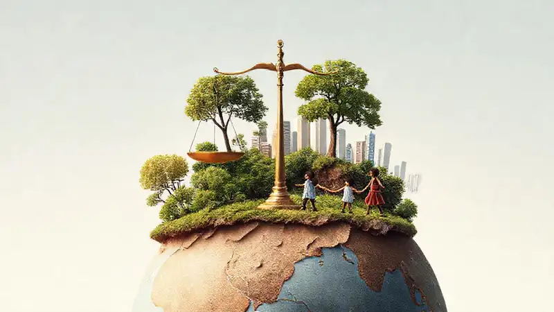 Equilibrio global, niños unidos, armonía colorida