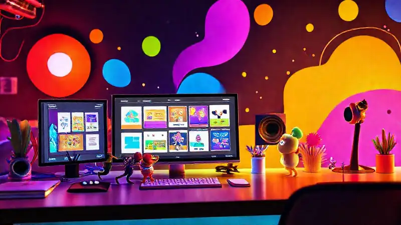 Espacio creativo con herramientas digitales vibrantes