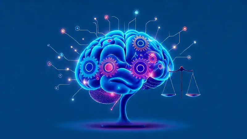 Mente lógica con engranajes y caminos brillantes