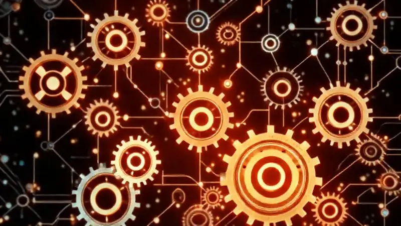 Imagen abstracta de engranajes y redes neuronales