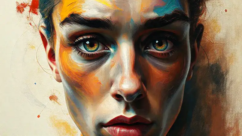Retrato surrealista con ojos expresivos y color