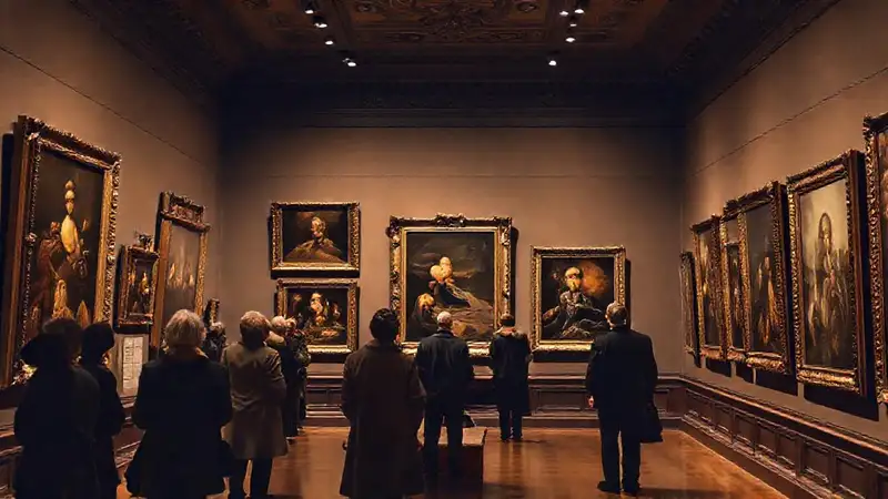 Galería clásica con arte diverso y elegante