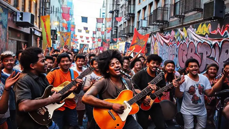 Músicos, público, colores y energía en fiesta