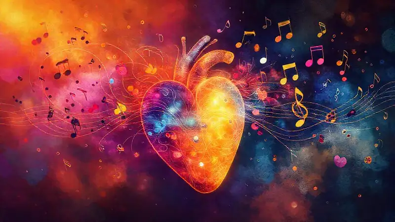 Música emotiva y sanadora en tonos cálidos
