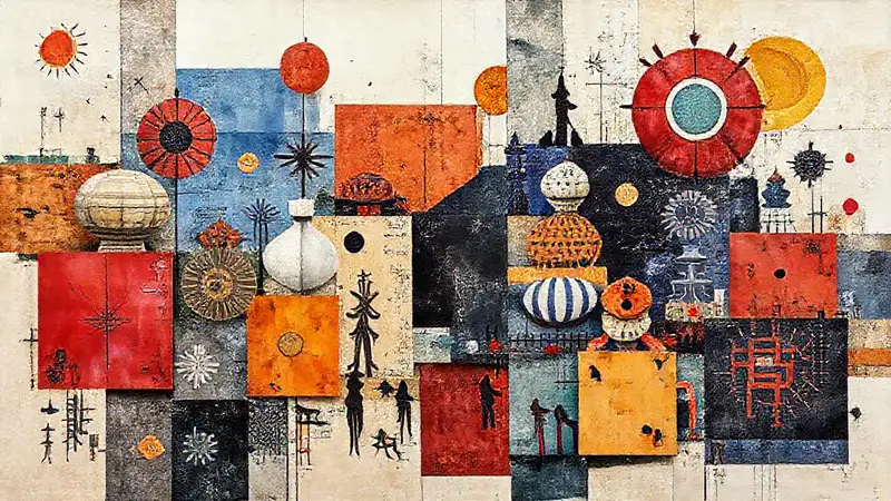 Arte contemporáneo con formas y colores vibrantes