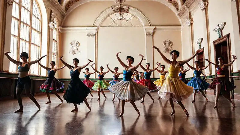 Bailarines practicando en estudio cubano vibrante