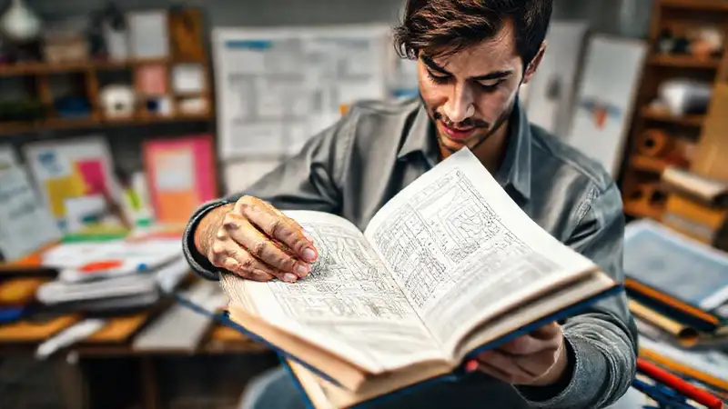 Estudiante estudia проектando en estudio colorido