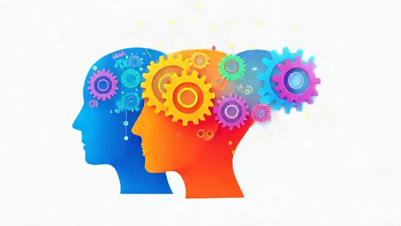 Cabezas humanas con engranajes y redes digitales