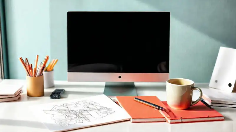 Espacio organizado con diseñador y elementos inspiradores