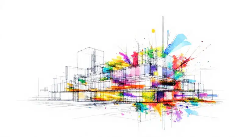 Bocetos arquitectónicos con arte vibrante y creativo