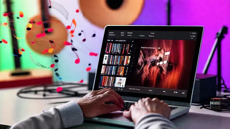 Interfaz musical en línea con notas y tutorial