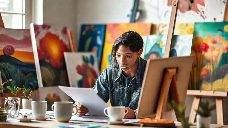 Estudiante de arte en un espacio inspirador