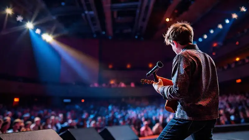 Músico joven ensaya en concierto vibrante