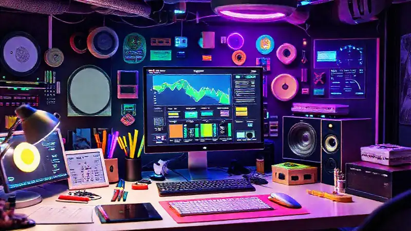 Espacio de diseñador con herramientas innovadoras y coloridas