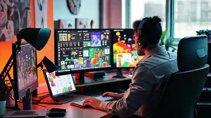 Espacio creativo con diseño digital vibrante