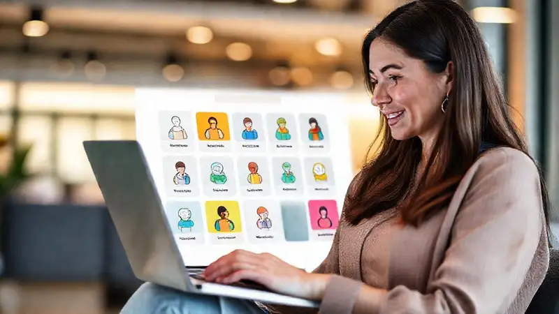 Mujeres navegan con interfaz accesible y moderna