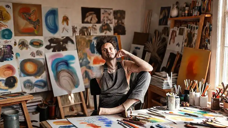 Artista descansando en un ambiente creativo