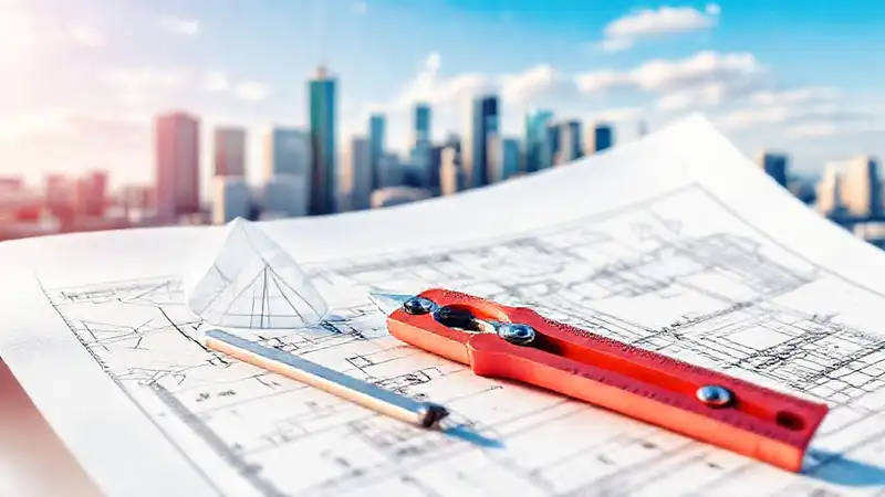 Plano moderno con formas y herramientas arquitectónicas