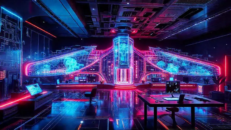 Espacio de trabajo futurista y tecnológico innovador