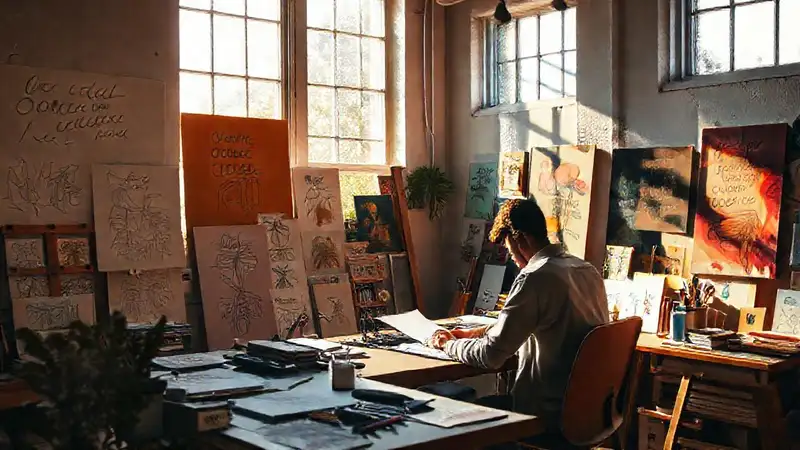 Espacio creativo con arte y motivación