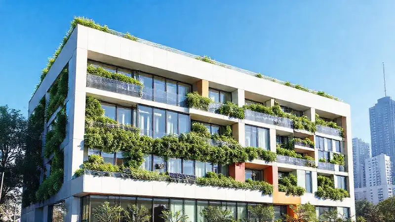 Fachada moderna ecológica con energía solar