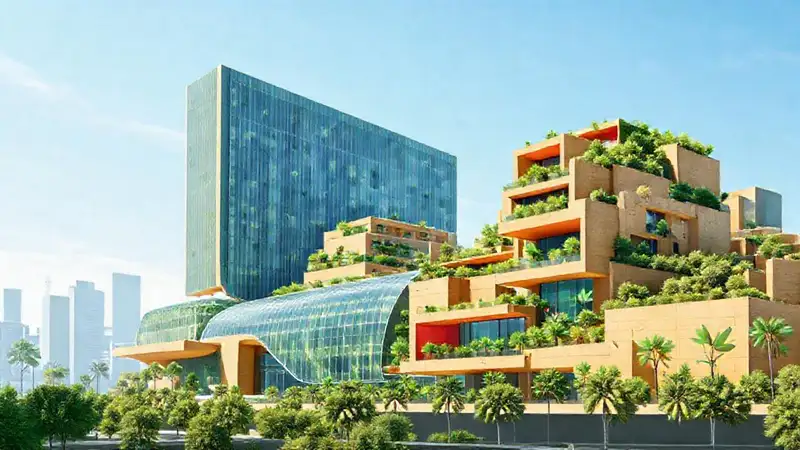 Arquitectura moderna y sostenible con formas dinámicas