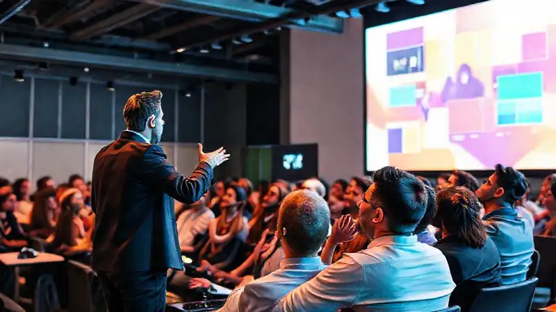 Presentador dinámico capta audiencia con energía moderna