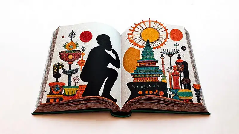 Libro abierto con arte latinoamericano abstracto
