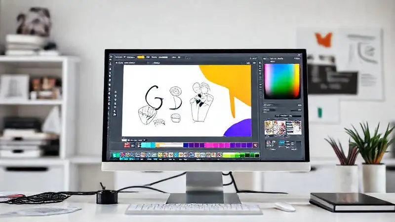 Pantalla con software de diseño y bocetos