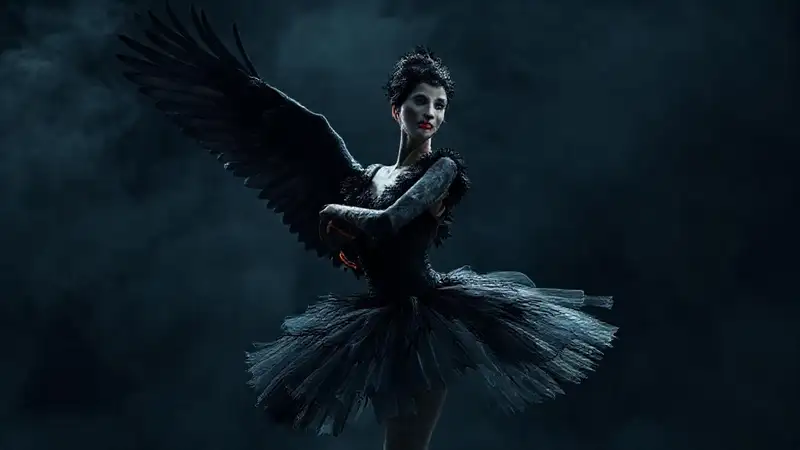 Bailarina de cisne negro, elegante y dramática