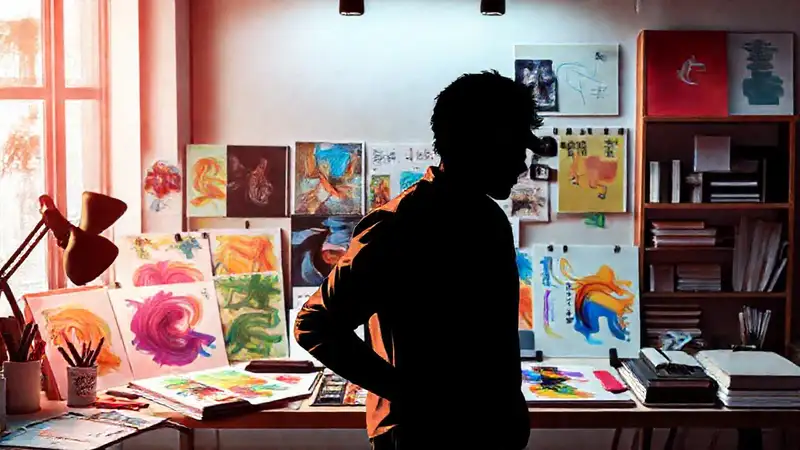 Silhouette creativa con portfolio vibrante y moderno